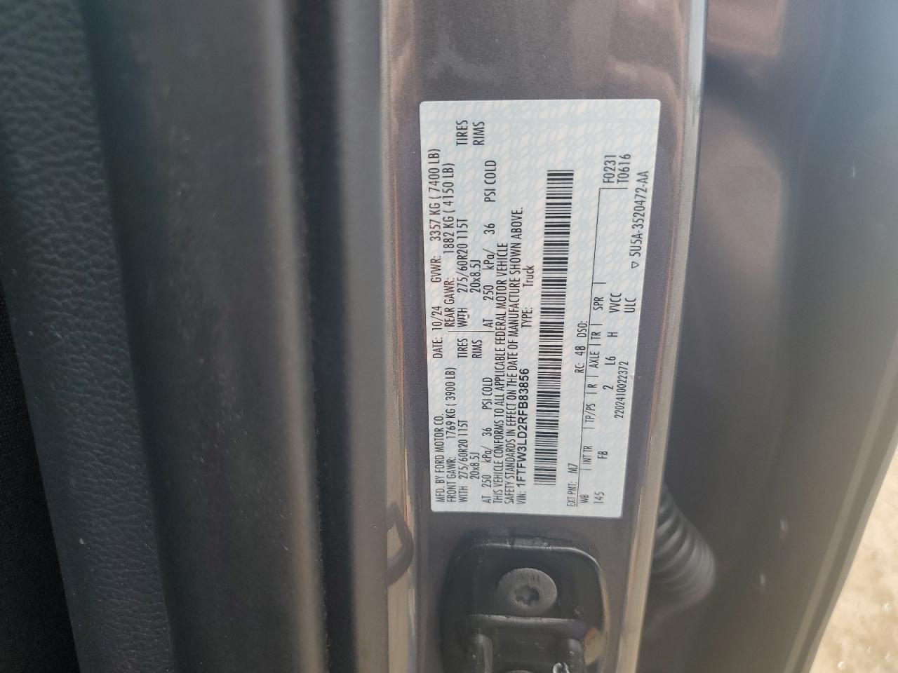 2024 Ford F150 Xlt VIN: 1FTFW3LD2RFB83856 Lot: 69370145