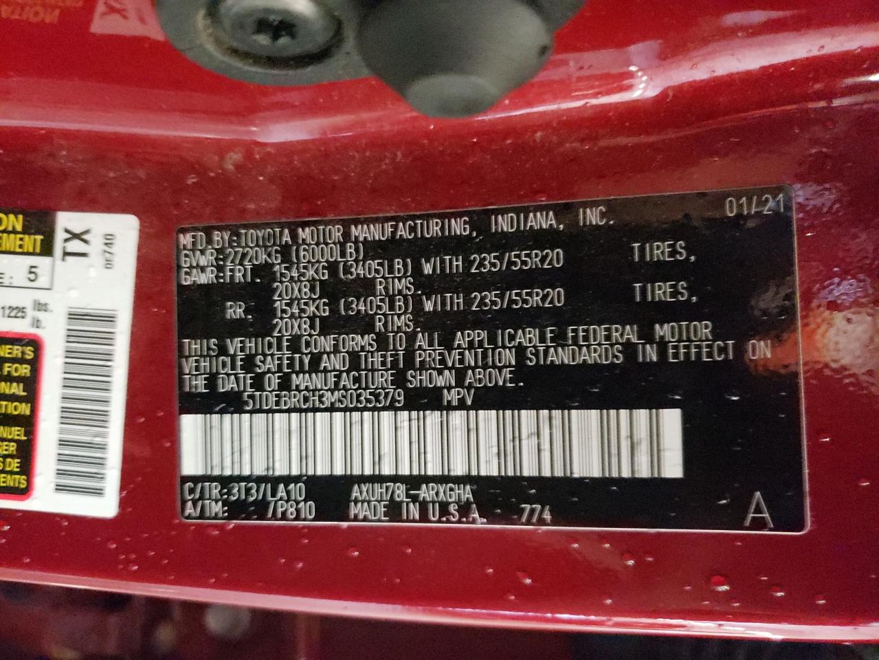 2021 Toyota Highlander Hybrid Platinum VIN: 5TDEBRCH3MS035379 Lot: 69423705