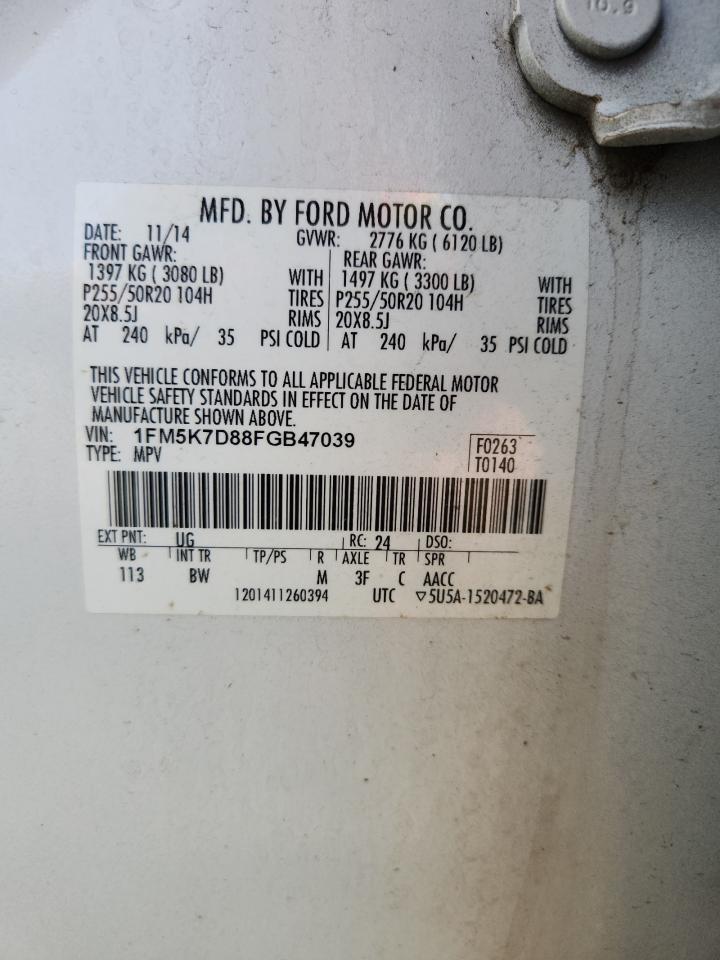 2015 Ford Explorer Xlt VIN: 1FM5K7D88FGB47039 Lot: 69065245