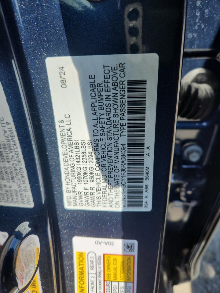 2024 Honda Accord Ex VIN: 1HGCY1F36RA084394 Lot: 70019225
