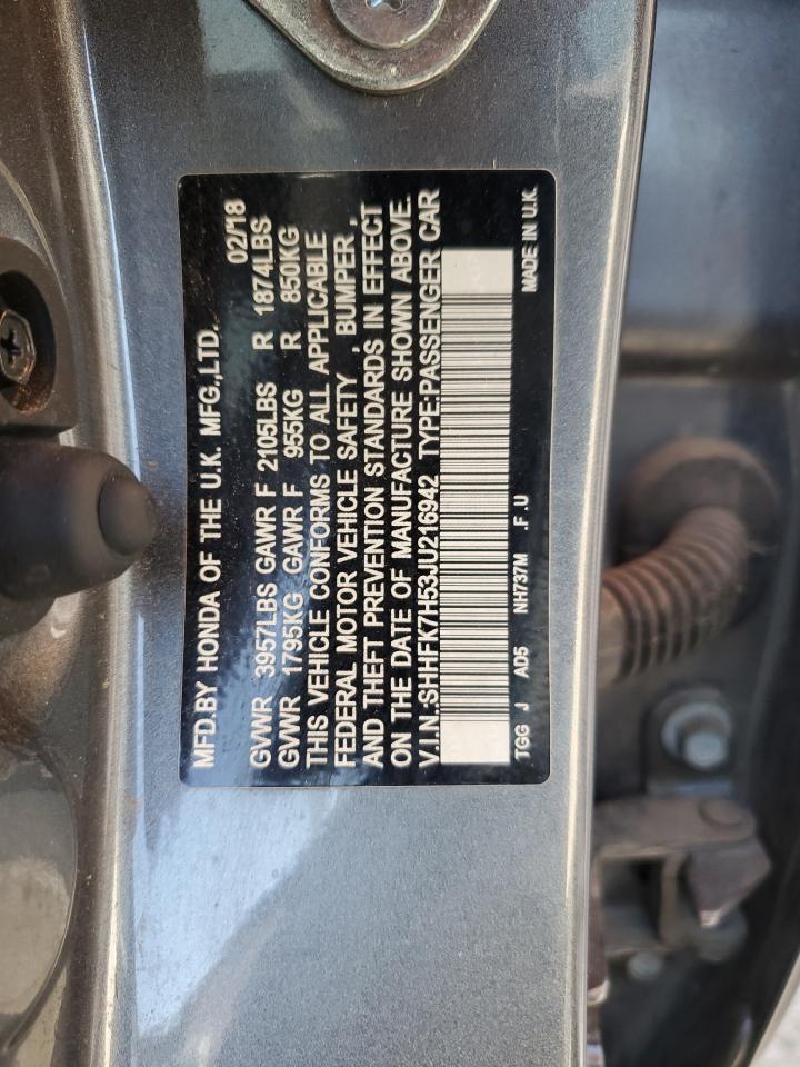 2018 Honda Civic Ex VIN: SHHFK7H53JU216942 Lot: 68449135