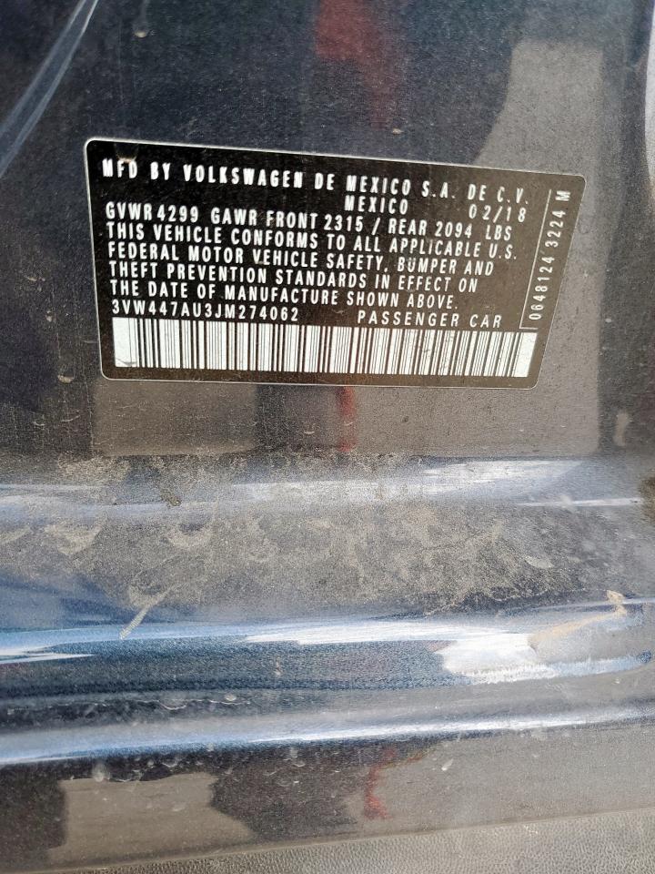 2018 Volkswagen Gti S/Se VIN: 3VW447AU3JM274062 Lot: 70461395