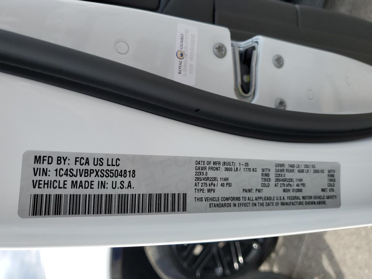 2025 Jeep Wagoneer Series Ii VIN: 1C4SJVBPXSS504818 Lot: 70134185