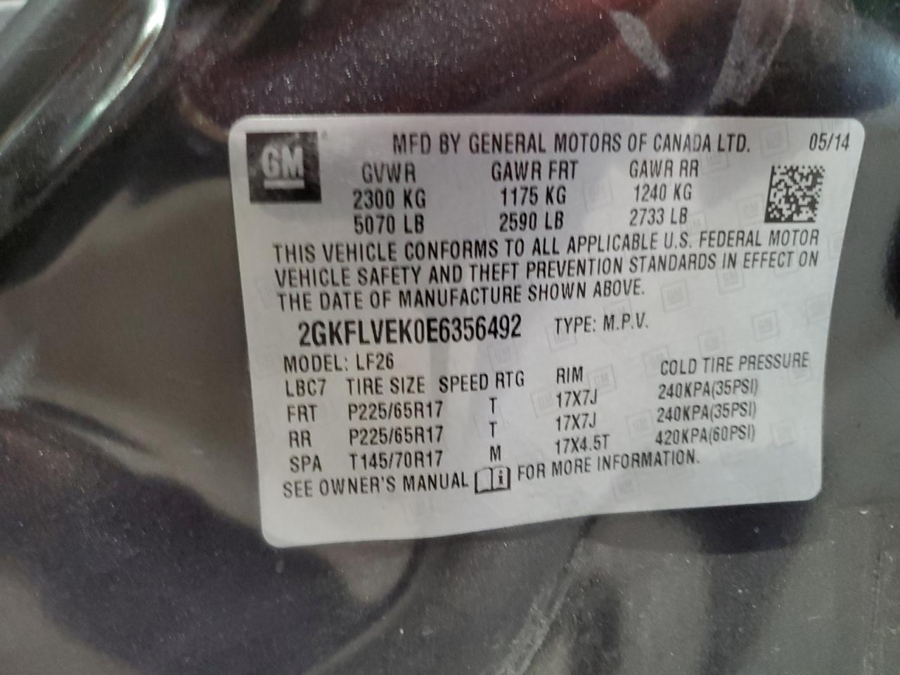 2014 GMC Terrain Sle VIN: 2GKFLVEK0E6356492 Lot: 71031735