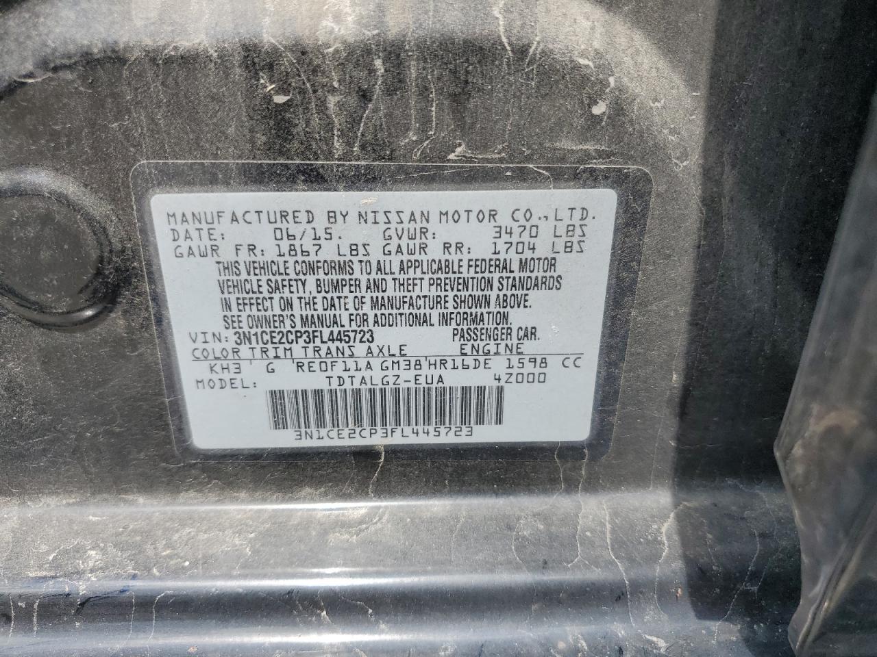 2015 Nissan Versa Note S VIN: 3N1CE2CP3FL445723 Lot: 69434755