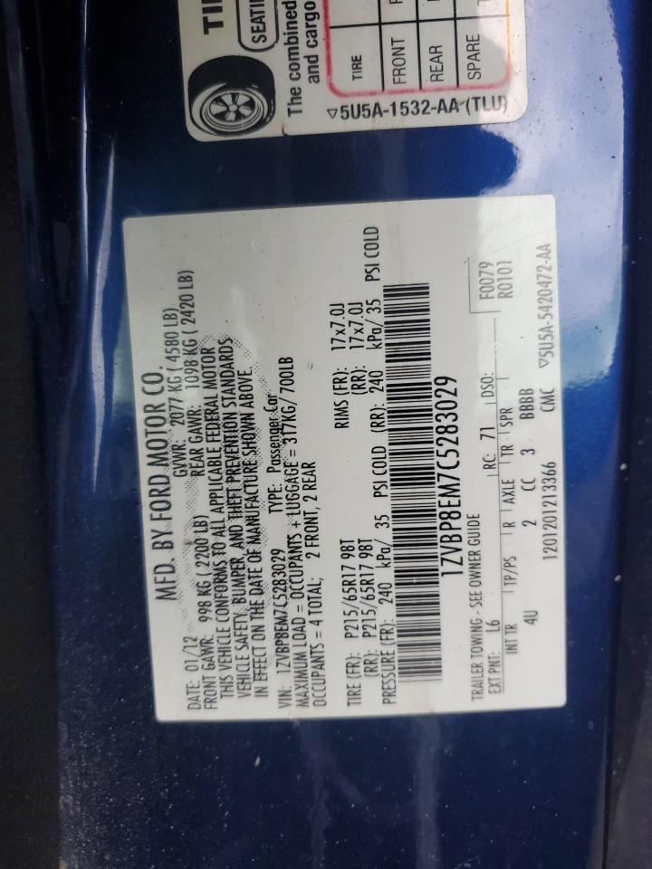 2012 Ford Mustang VIN: 1ZVBP8EM7C5283029 Lot: 70875485