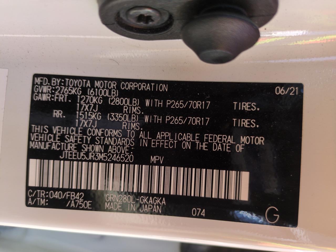 2021 Toyota 4Runner Sr5 VIN: JTEEU5JR3M5246520 Lot: 67654975