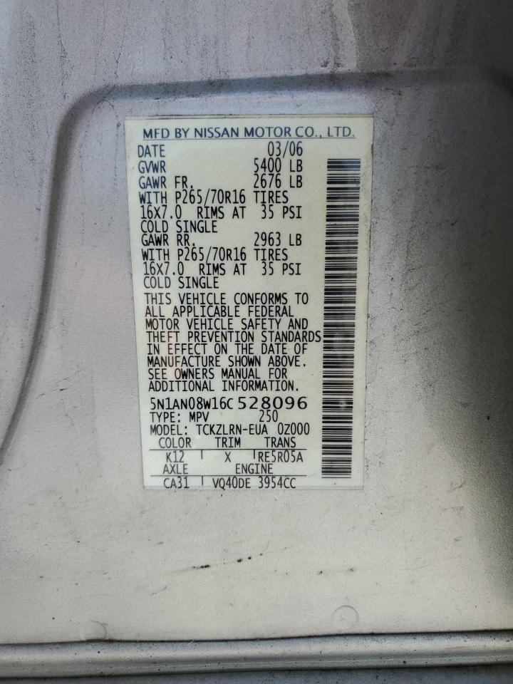 2006 Nissan Xterra Off Road VIN: 5N1AN08W16C528096 Lot: 67687845