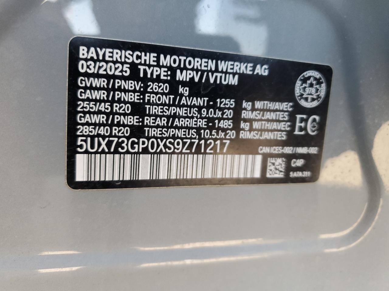 2025 BMW X3 M50 VIN: 5UX73GP0XS9Z71217 Lot: 70705255