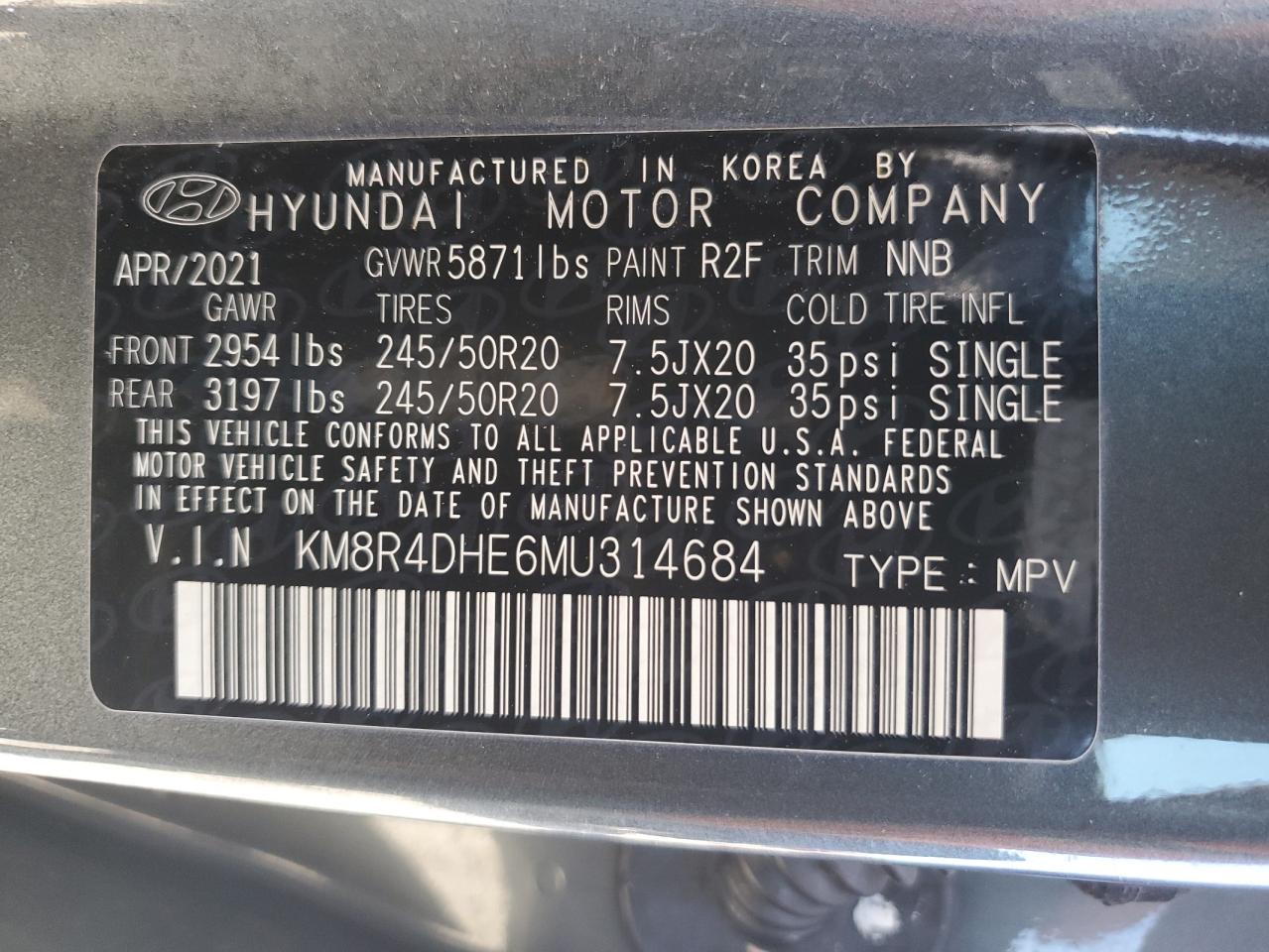2021 Hyundai Palisade Sel VIN: KM8R4DHE6MU314684 Lot: 70200845