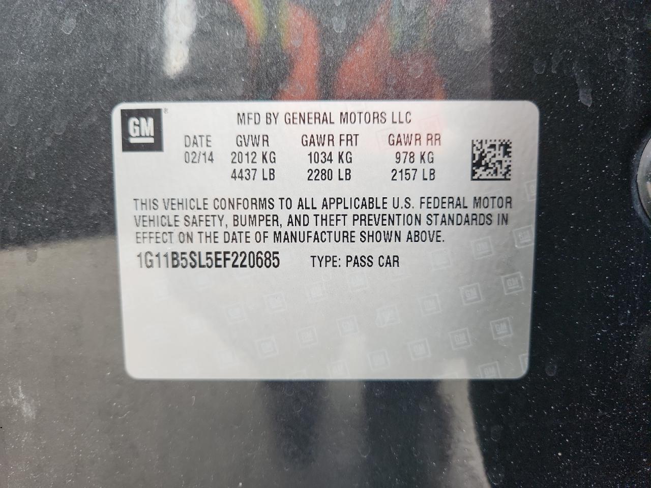 2014 Chevrolet Malibu Ls VIN: 1G11B5SL5EF220685 Lot: 70127025