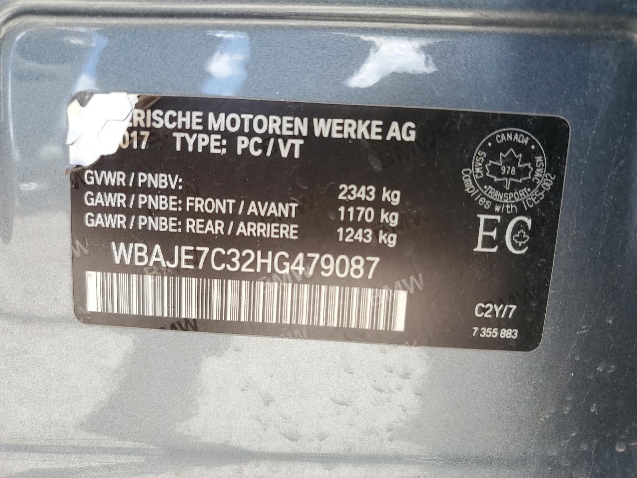 2017 BMW 540 Xi VIN: WBAJE7C32HG479087 Lot: 69988605