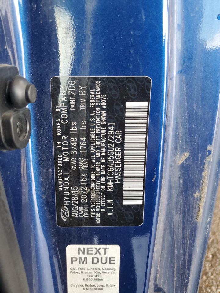 2016 Hyundai Veloster VIN: KMHTC6AD5GU272941 Lot: 70886025