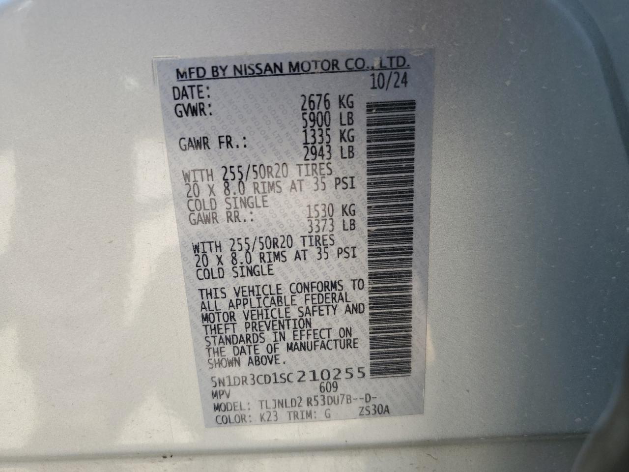 2025 Nissan Pathfinder Sl VIN: 5N1DR3CD1SC210255 Lot: 67291405