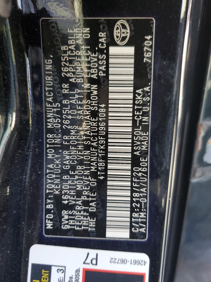 2015 Toyota Camry Le VIN: 4T1BF1FK9FU961084 Lot: 66449205