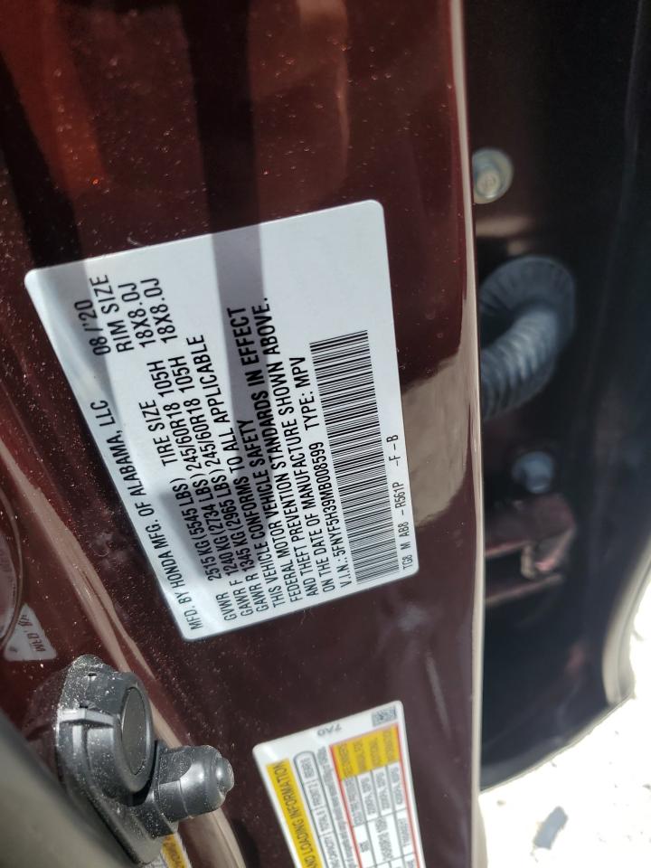 2021 Honda Pilot Ex VIN: 5FNYF5H39MB008599 Lot: 67192165