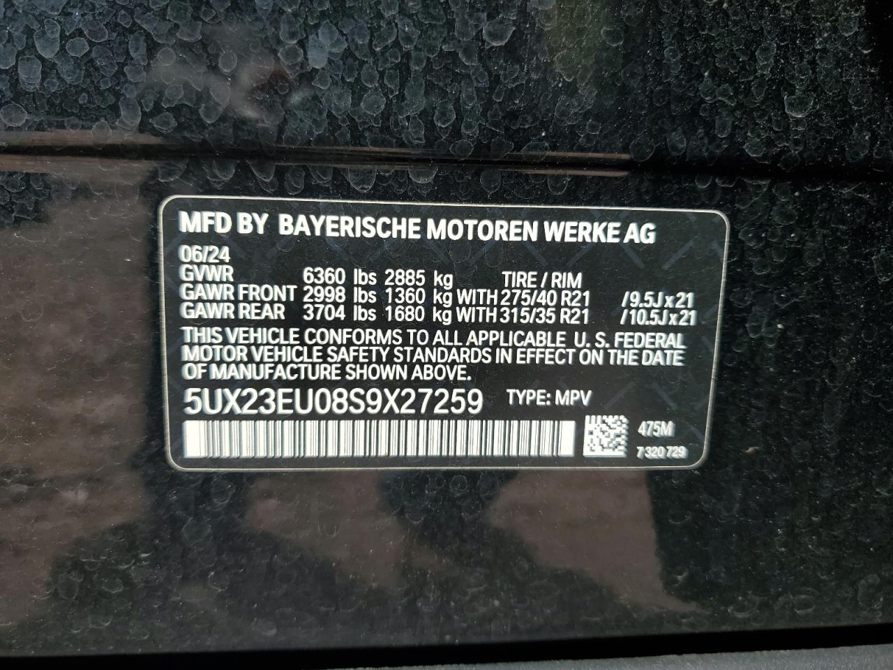 2025 BMW X5 xDrive40I VIN: 5UX23EU08S9X27259 Lot: 70469135