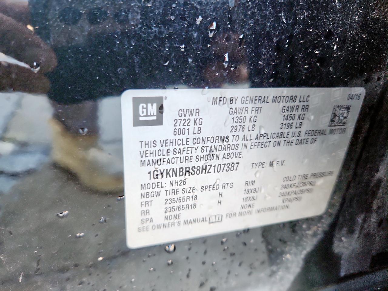 2017 Cadillac Xt5 Luxury VIN: 1GYKNBRS8HZ107387 Lot: 69294125