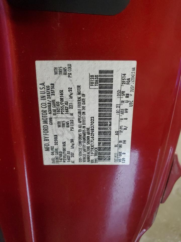 2002 Ford F150 VIN: 1FTRX17L62NB37023 Lot: 68672695