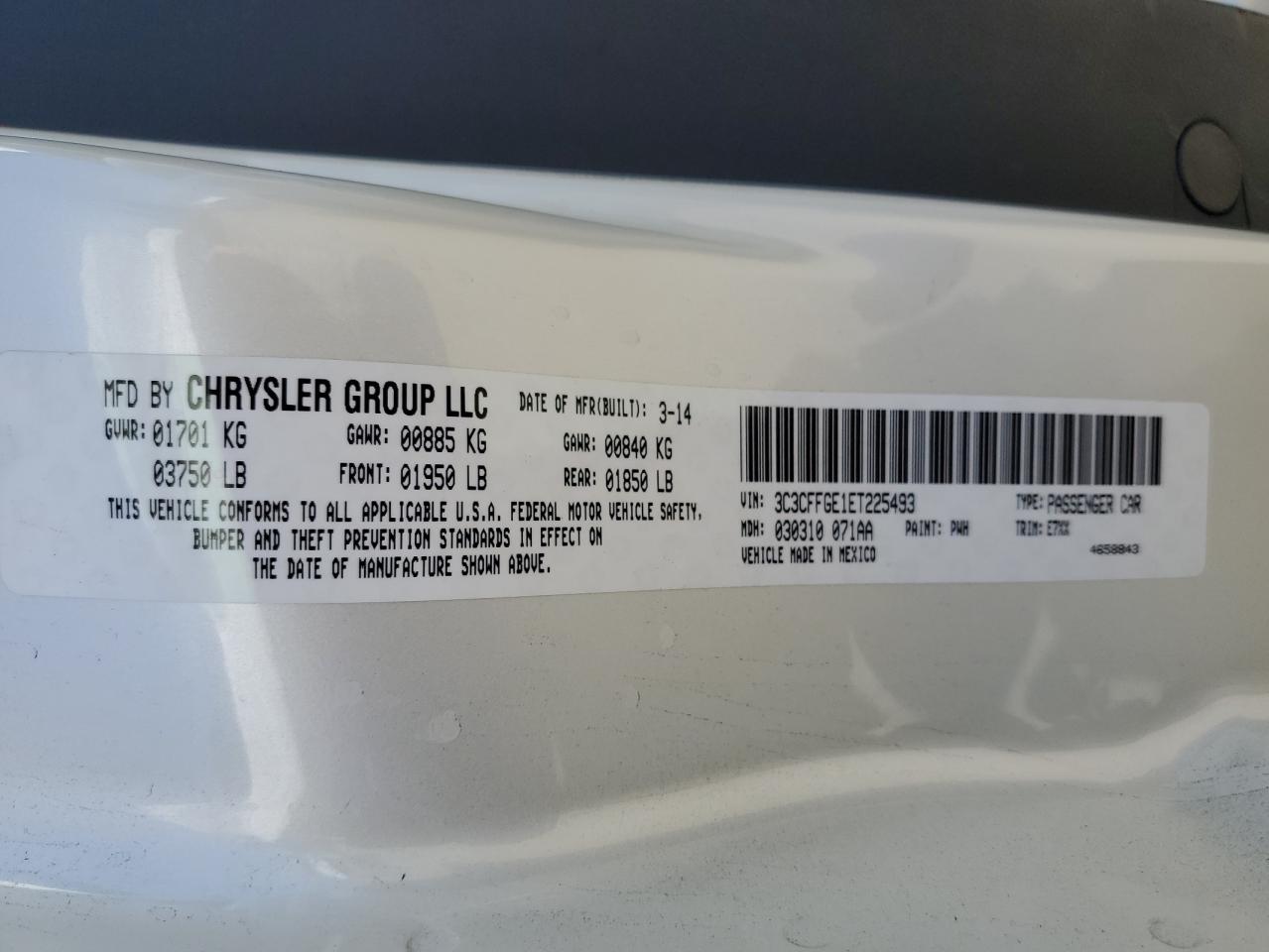 2014 Fiat 500 Electric VIN: 3C3CFFGE1ET225493 Lot: 68187605