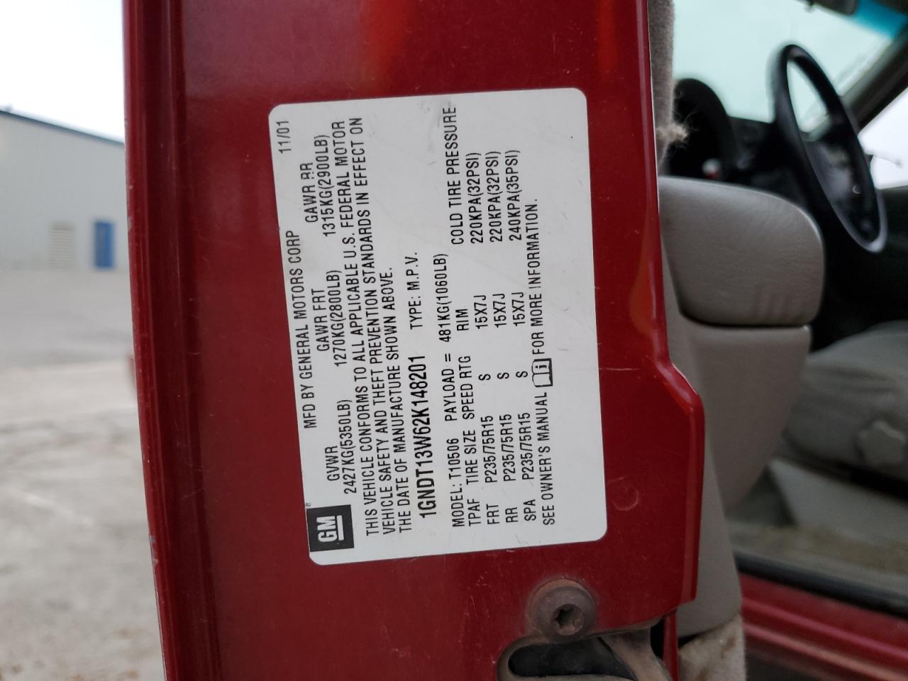 2002 Chevrolet Blazer VIN: 1GNDT13W62K148201 Lot: 69843195