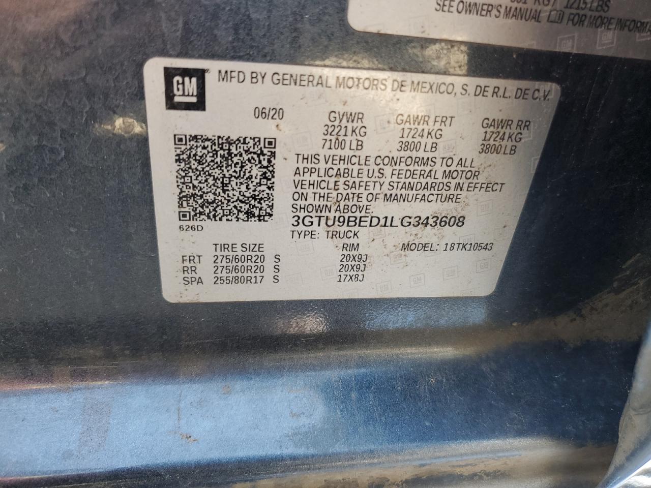 2020 GMC Sierra K1500 Sle VIN: 3GTU9BED1LG343608 Lot: 69813075