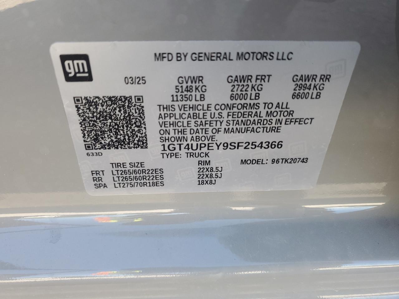 2025 GMC Sierra K2500 At4 VIN: 1GT4UPEY9SF254366 Lot: 69835615