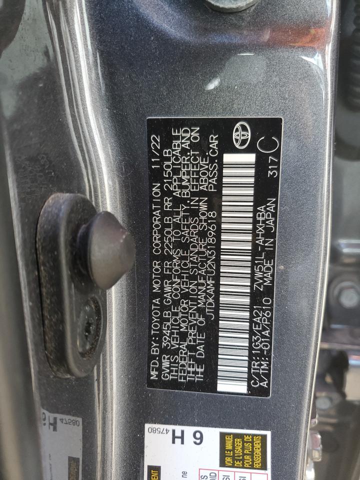 2022 Toyota Prius Night Shade VIN: JTDKAMFU2N3189618 Lot: 71039175