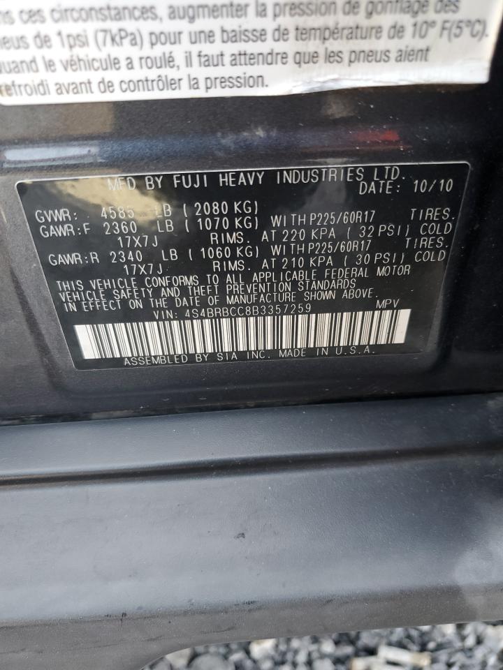 2011 Subaru Outback 2.5I Premium VIN: 4S4BRBCC8B3357259 Lot: 67793375