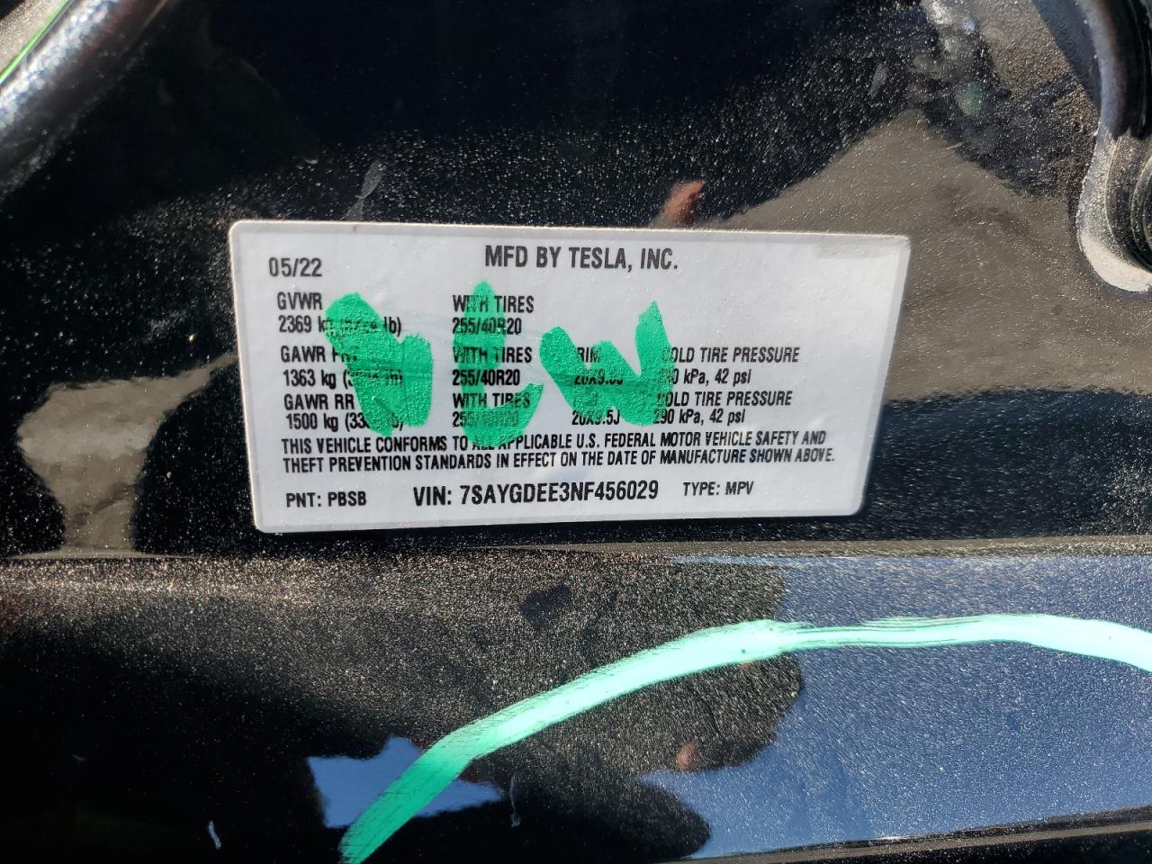 2022 Tesla Model Y VIN: 7SAYGDEE3NF456029 Lot: 67134015