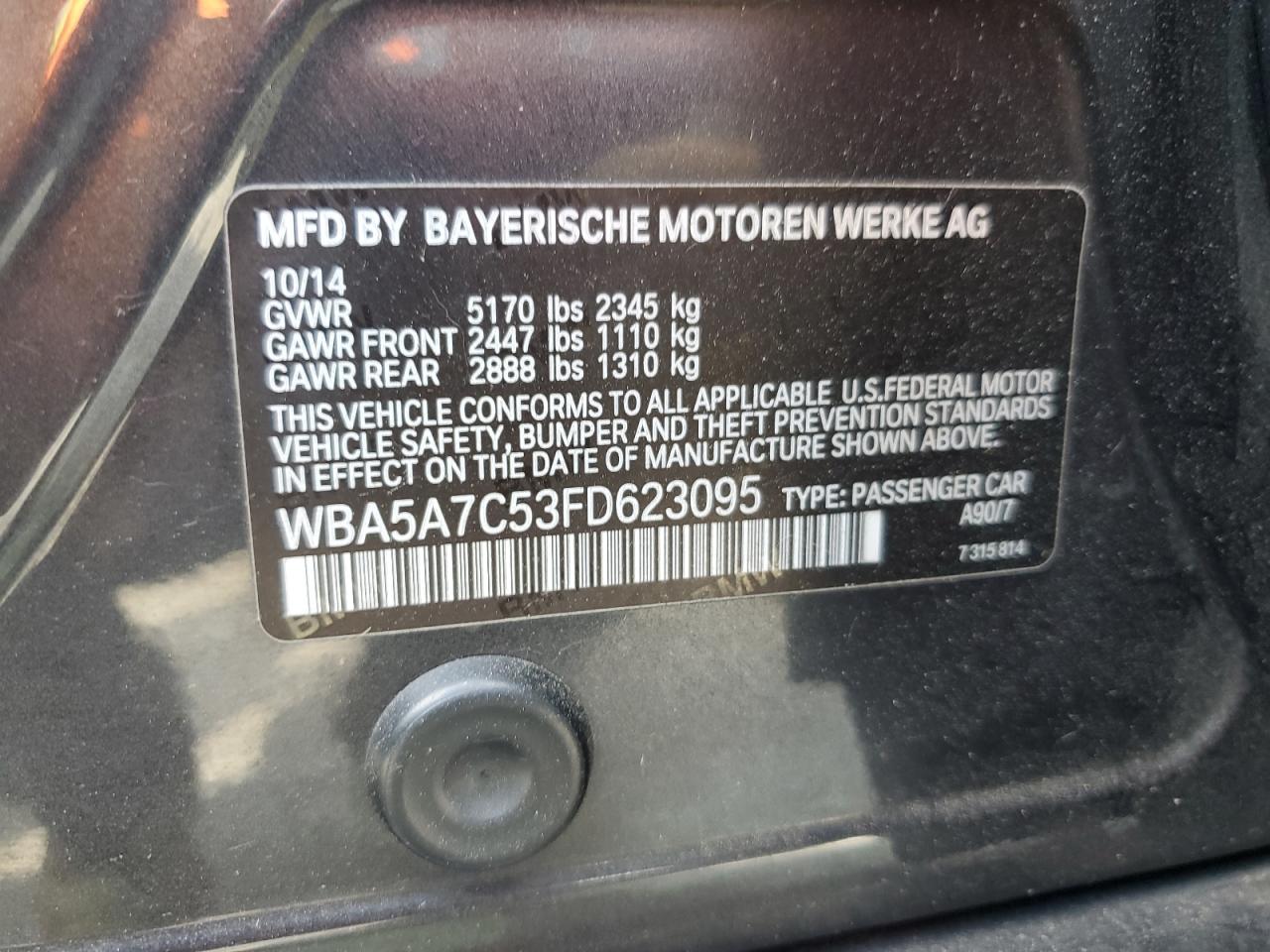 2015 BMW 528 Xi VIN: WBA5A7C53FD623095 Lot: 70265745