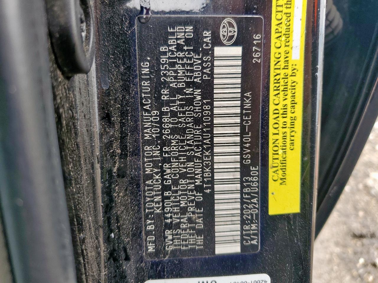 2010 Toyota Camry Se VIN: 4T1BK3EK1AU110981 Lot: 70449165