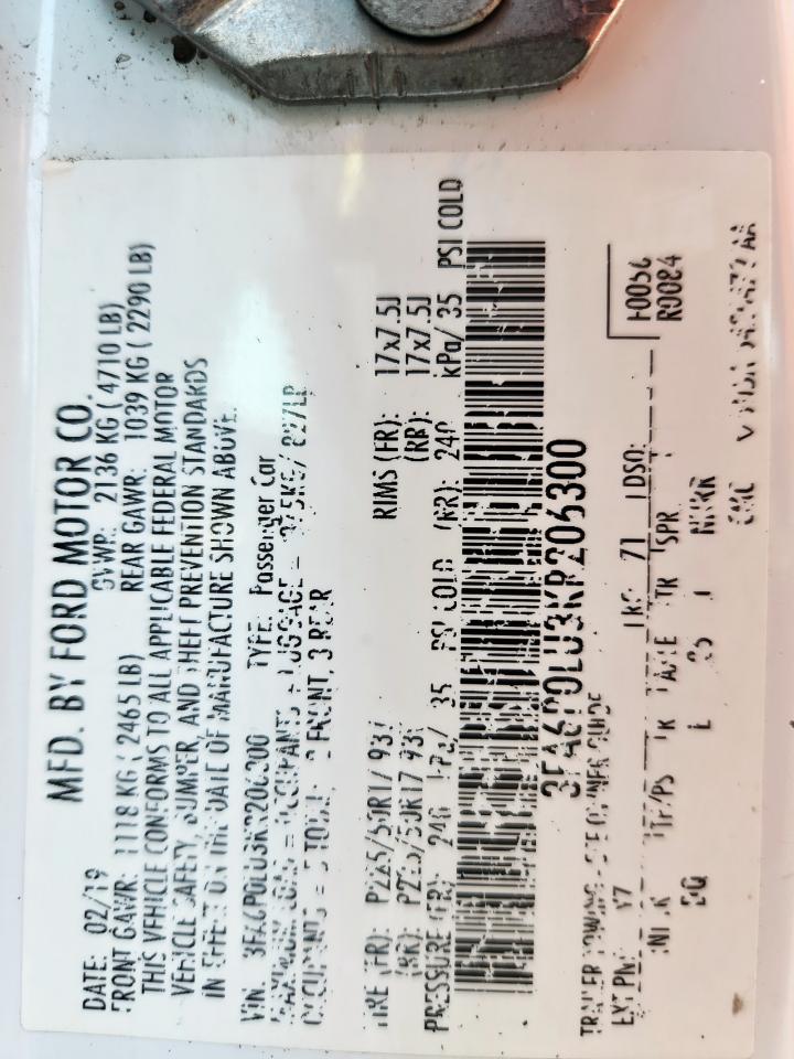 2019 Ford Fusion Se VIN: 3FA6P0LU3KR206300 Lot: 69317695