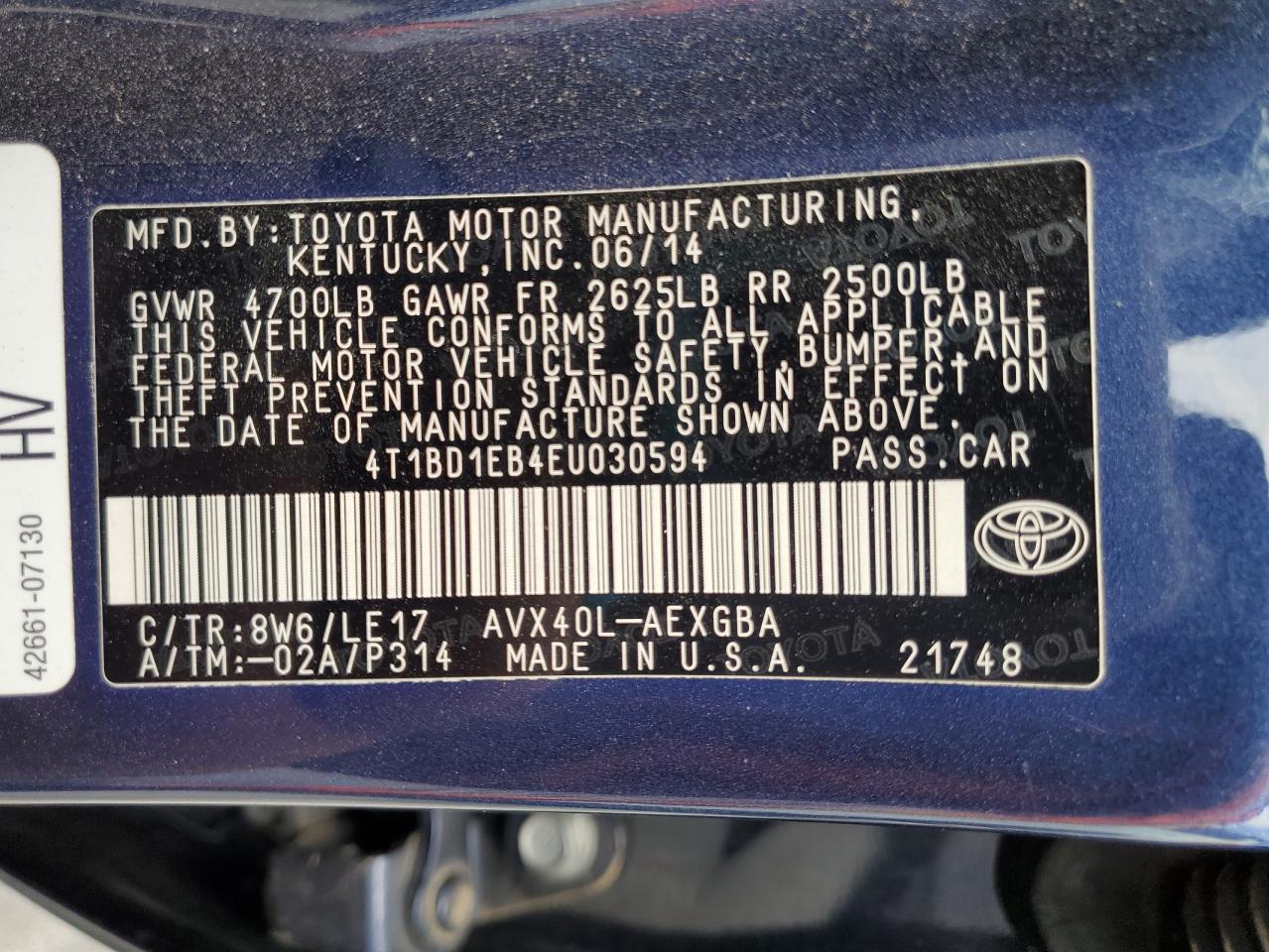 2014 Toyota Avalon Hybrid VIN: 4T1BD1EB4EU030594 Lot: 70547465