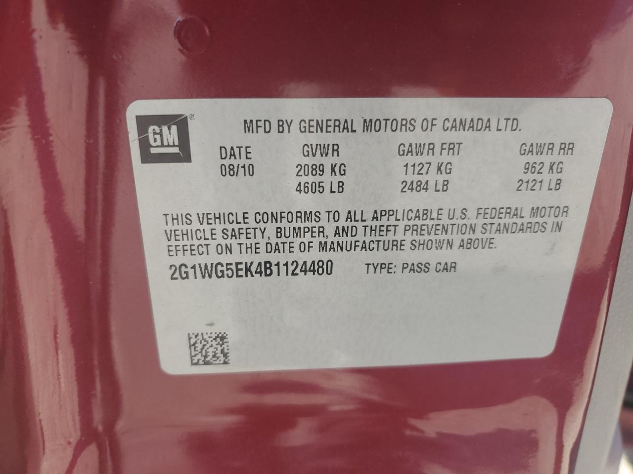 2011 Chevrolet Impala Lt VIN: 2G1WG5EK4B1124480 Lot: 69654315