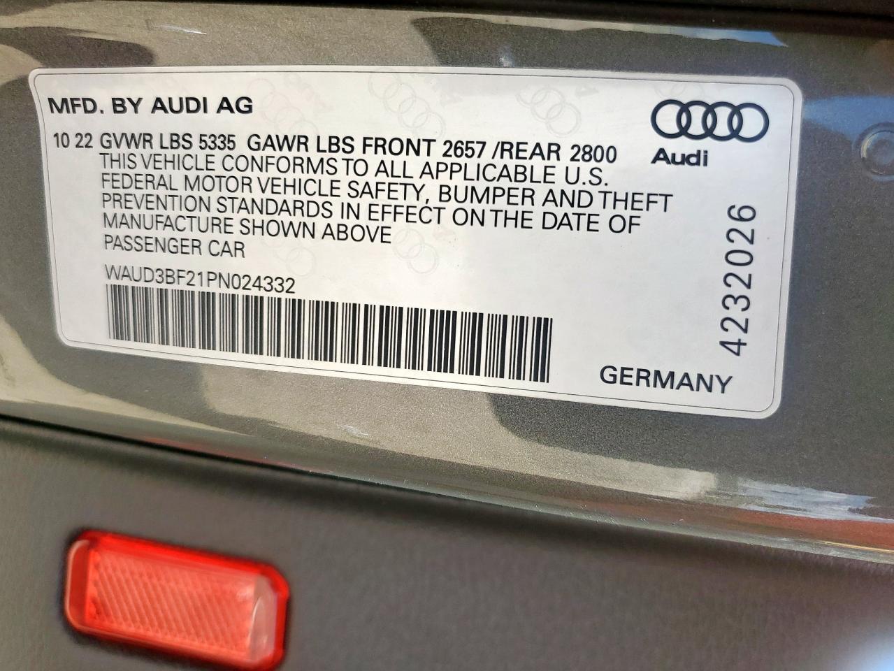 2023 Audi A6 Premium VIN: WAUD3BF21PN024332 Lot: 68829315