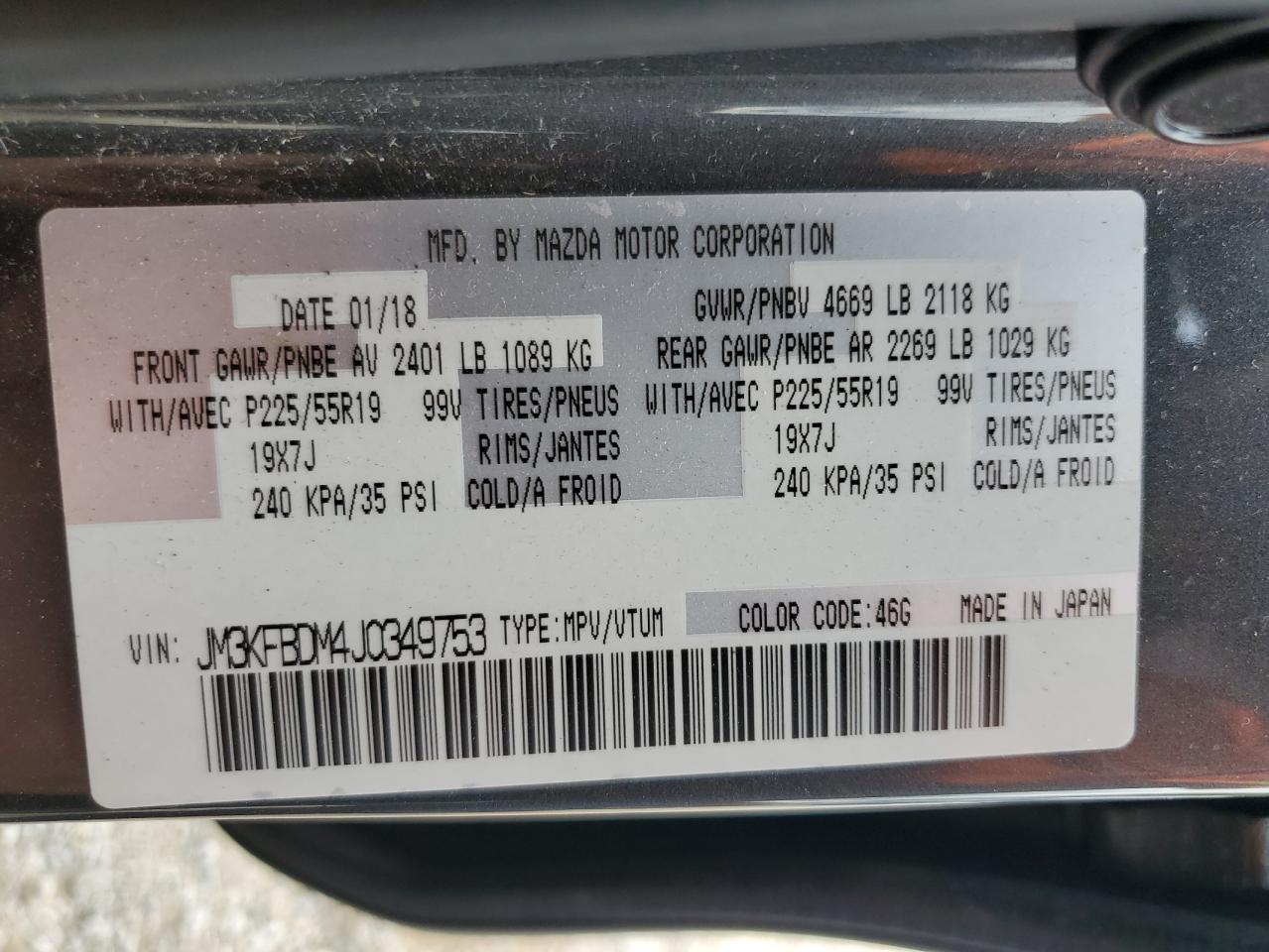 2018 Mazda Cx-5 Grand Touring VIN: JM3KFBDM4J0349753 Lot: 68121545