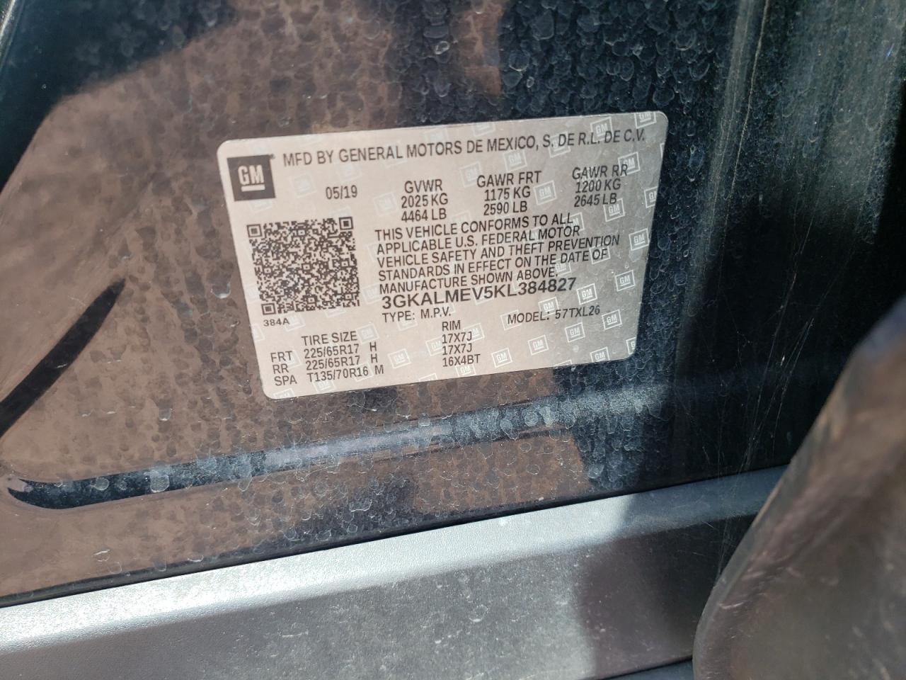 2019 GMC Terrain Sle VIN: 3GKALMEV5KL384827 Lot: 68752695