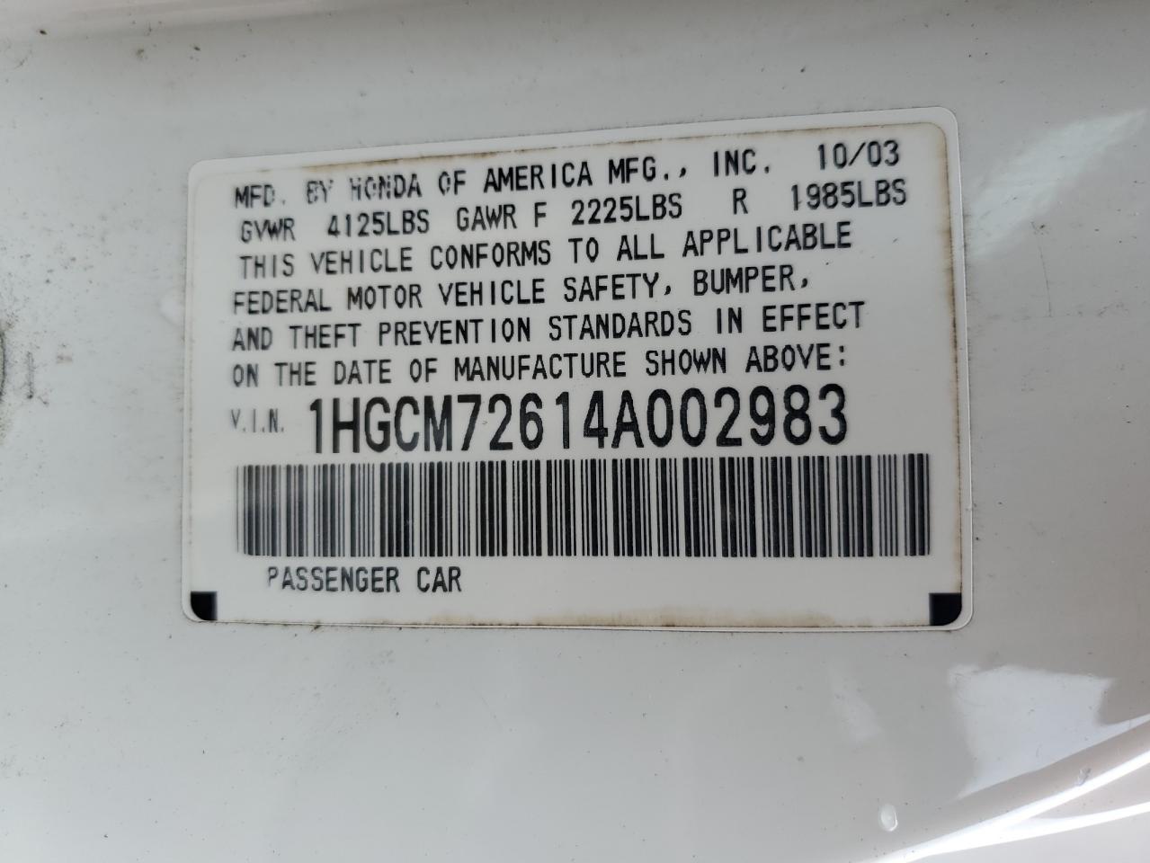 2004 Honda Accord Ex VIN: 1HGCM72614A002983 Lot: 67095345