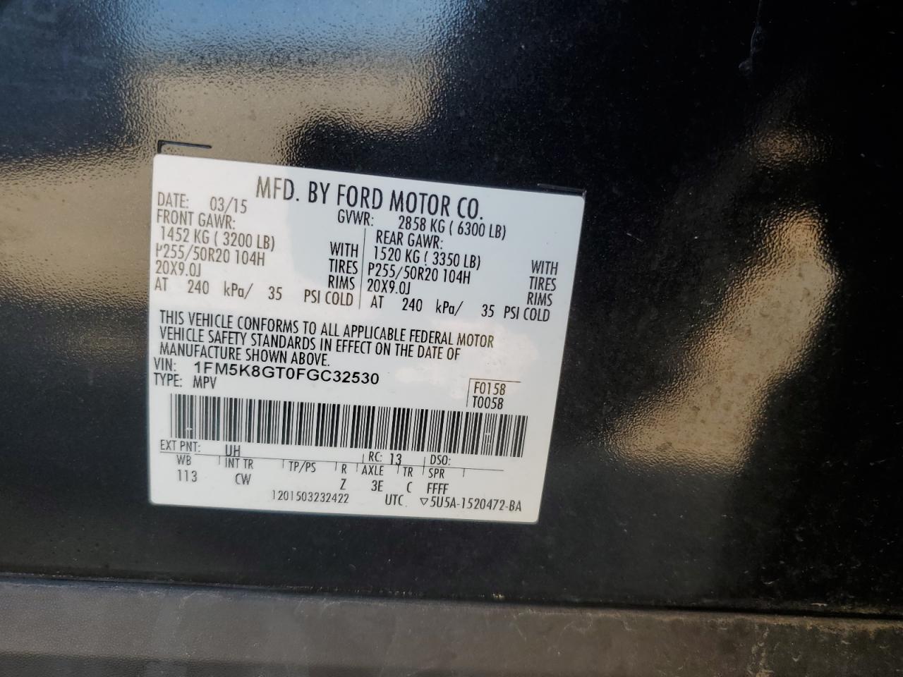 2015 Ford Explorer Sport VIN: 1FM5K8GT0FGC32530 Lot: 68006355