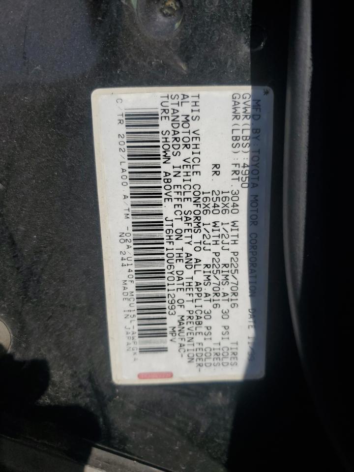 2000 Lexus Rx 300 VIN: JT6HF10U6Y0112993 Lot: 69506155