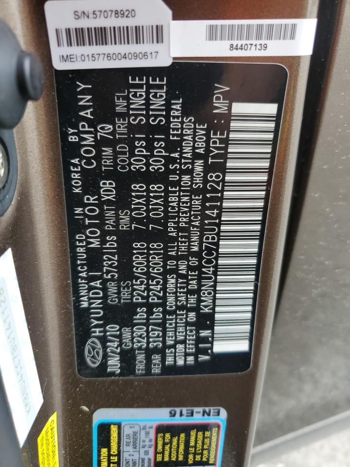 2011 Hyundai Veracruz Gls VIN: KM8NU4CC7BU141128 Lot: 68166915