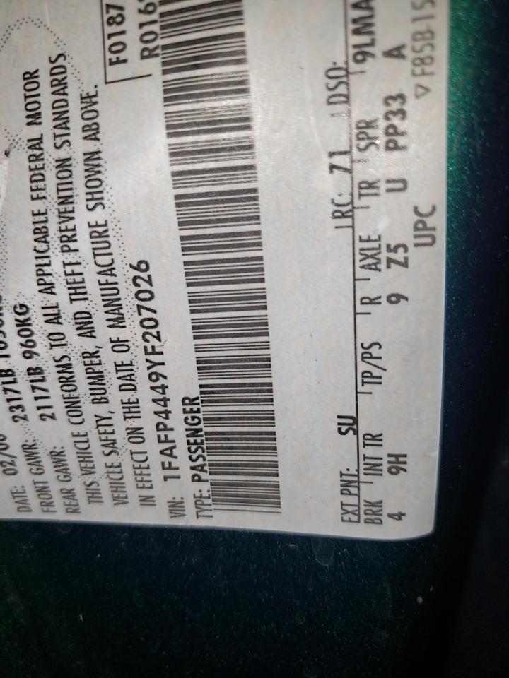 2000 Ford Mustang VIN: 1FAFP4449YF207026 Lot: 70605765