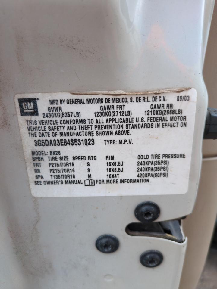 2004 Buick Rendezvous Cx VIN: 3G5DA03E84S531023 Lot: 67587675