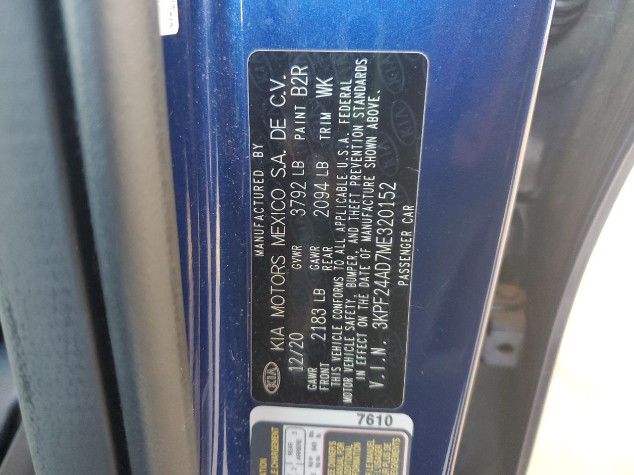 2021 Kia Forte Fe VIN: 3KPF24AD7ME320152 Lot: 70022815