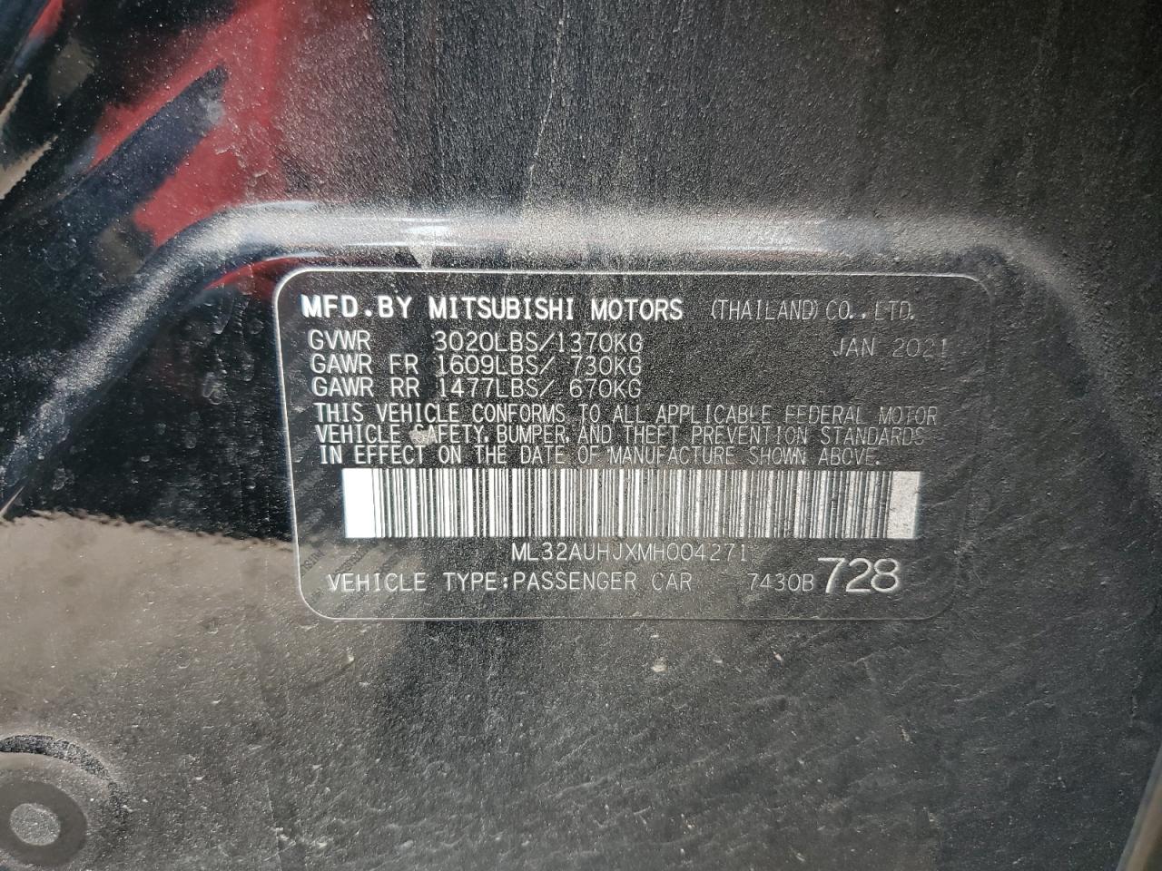 2021 Mitsubishi Mirage Es VIN: ML32AUHJXMH004271 Lot: 69584765