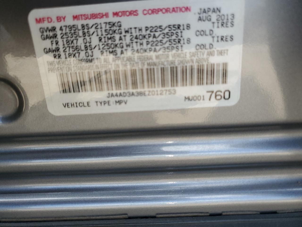 2014 Mitsubishi Outlander Se VIN: JA4AD3A38EZ012753 Lot: 69844145