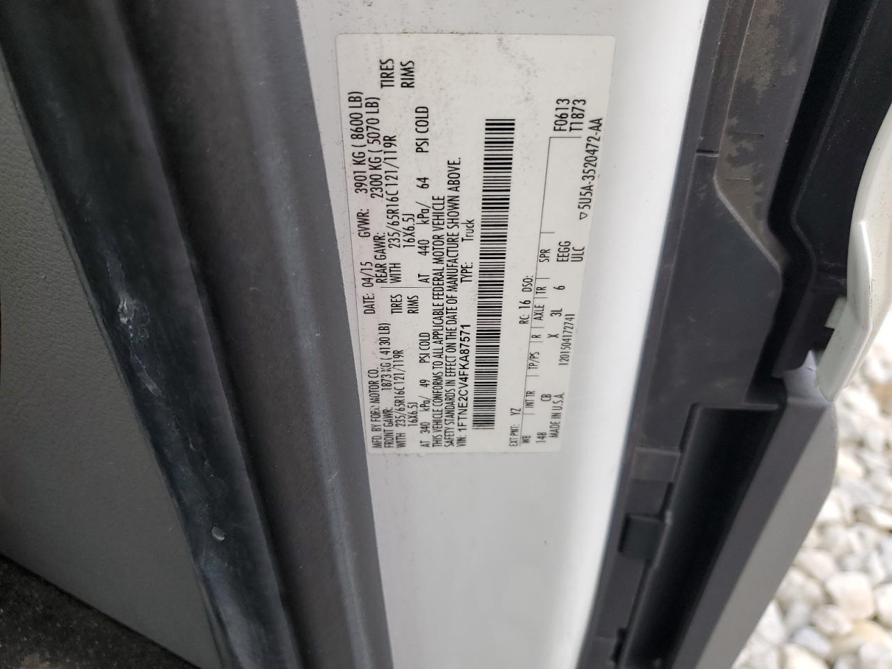 2015 Ford Transit T-150 VIN: 1FTNE2CV4FKA87571 Lot: 69948415