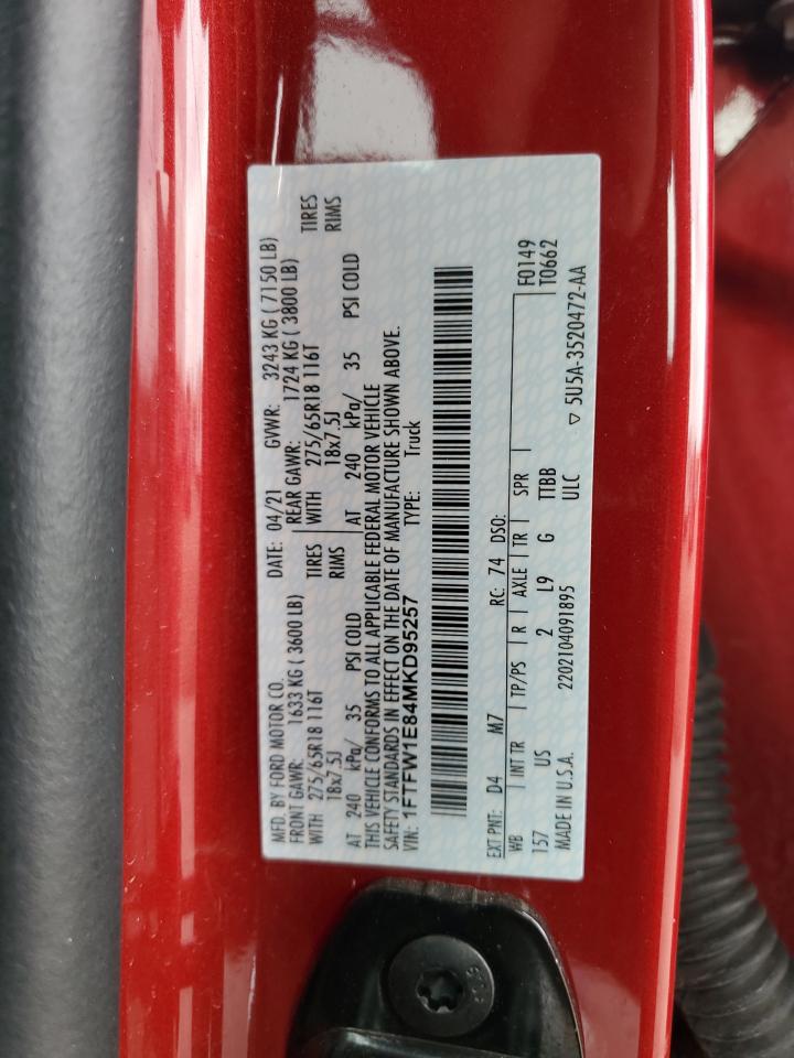 2021 Ford F150 Supercrew VIN: 1FTFW1E84MKD95257 Lot: 70664365