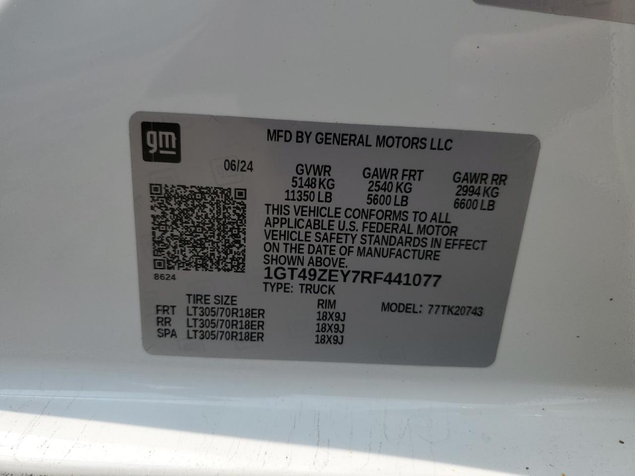 2024 GMC Sierra K2500 At4X VIN: 1GT49ZEY7RF441077 Lot: 66536765